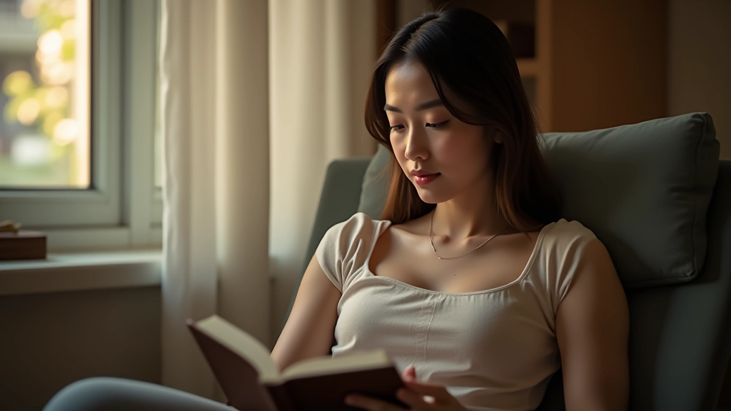 Person relaxing at home with clear separation from work environment, peaceful evening setting